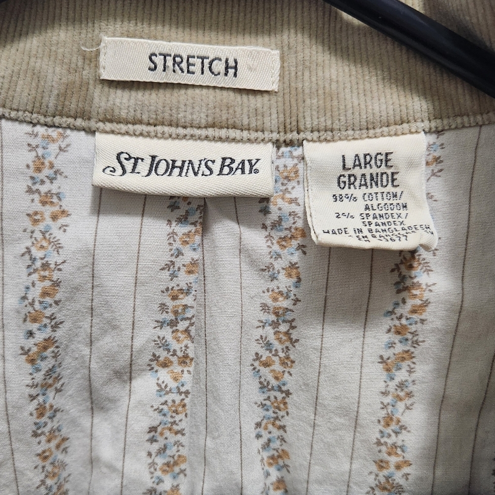 St. John's Bay Stretch Corduroy Tan 3 Button Women's Blazer Jacket Size L - Picture 2 of 5